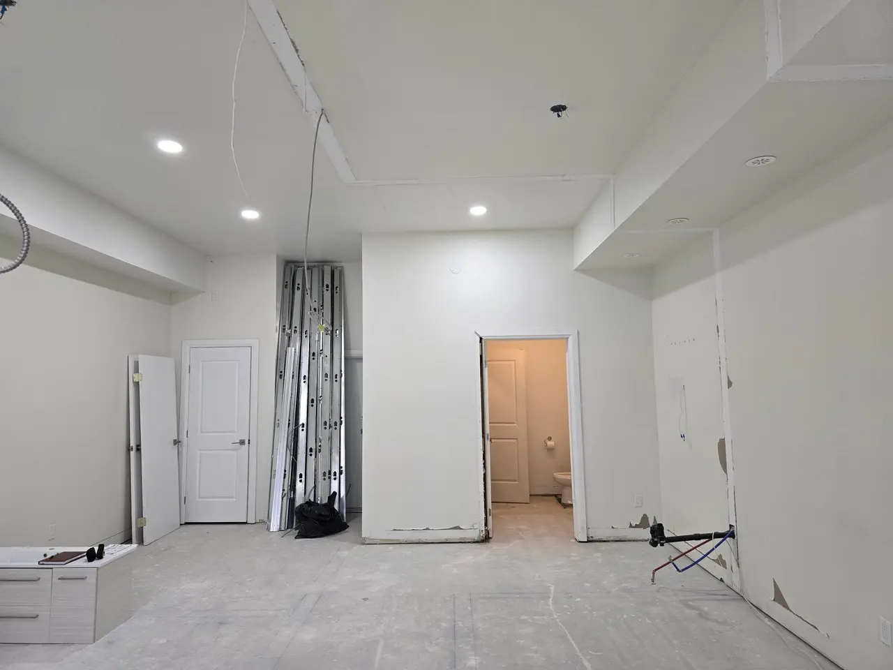 Gutted reception area before the renovation